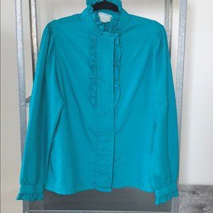 Vintage button-down Teal blouse with ruffles